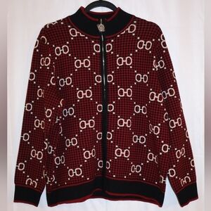 Annie Klein Titian Red, Black, White, & Gold Sweater. Large. NWT.